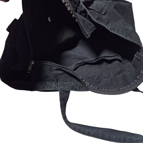 Victorias Secret PINK Black Canvas Tote Large Bag Zipper Closure Bold Logo - Picture 5 of 7